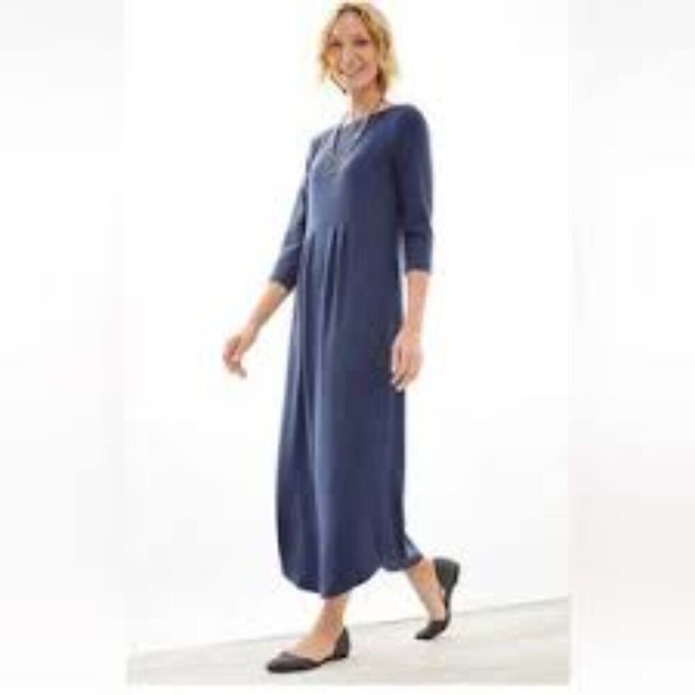 ✅ J.‎ Jill Knit V-neck Long Sleeve NAVY Maxi Dress Medium Tall